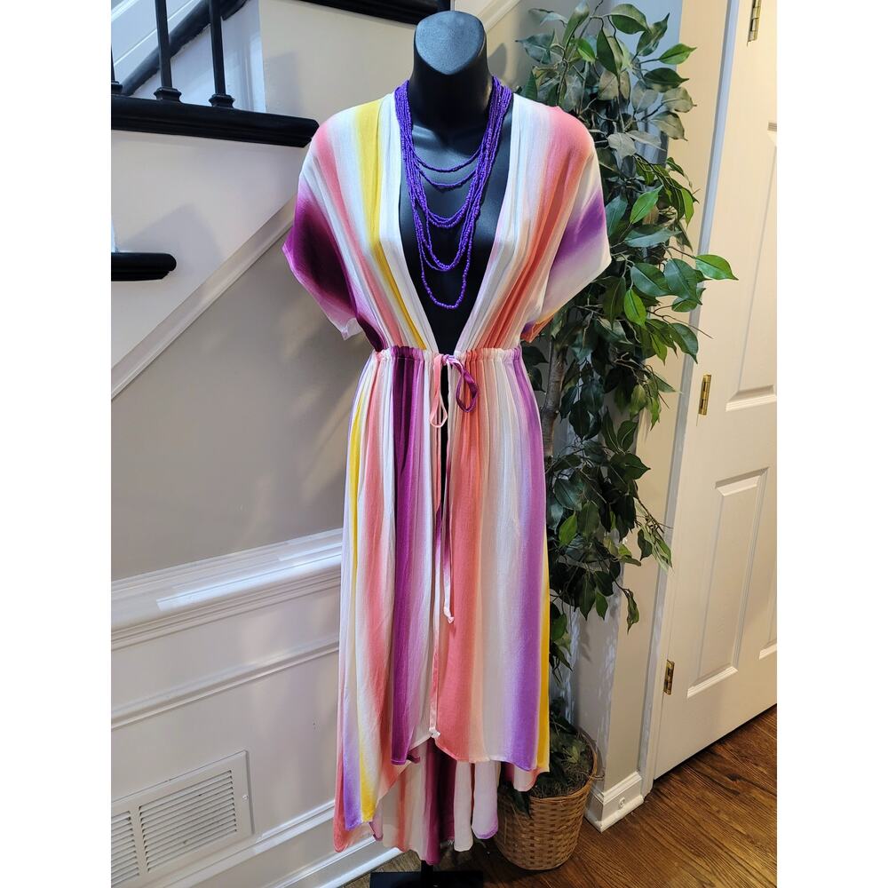 Love In Ombre Boho Maxi Dress Women's Size Medium Multicolor 100% Rayon V-Neck
